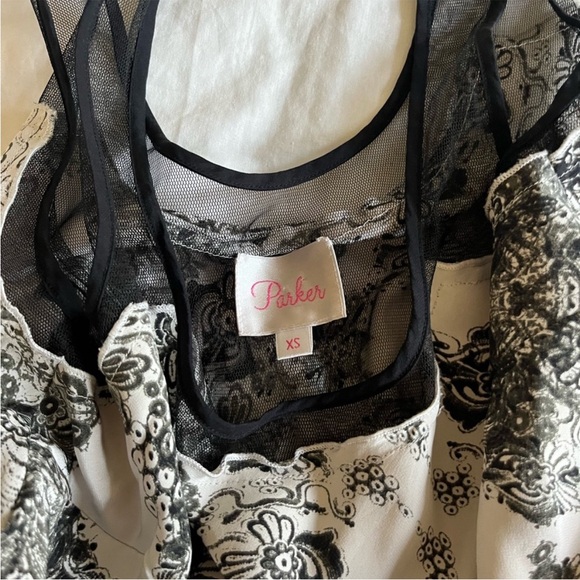 Parker Silk Mesh Black White Printed Mini Dress XS - Picture 5 of 5